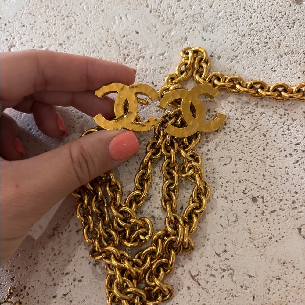 Authentic CHANEL gold plated CC triple chain hanging belt vintage 80cm - Picture 8 of 10